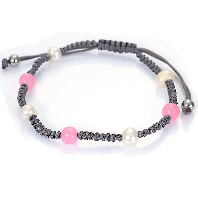 Miasol Friendship Braided Bracelet with Pearl Pink Quartz Charm
