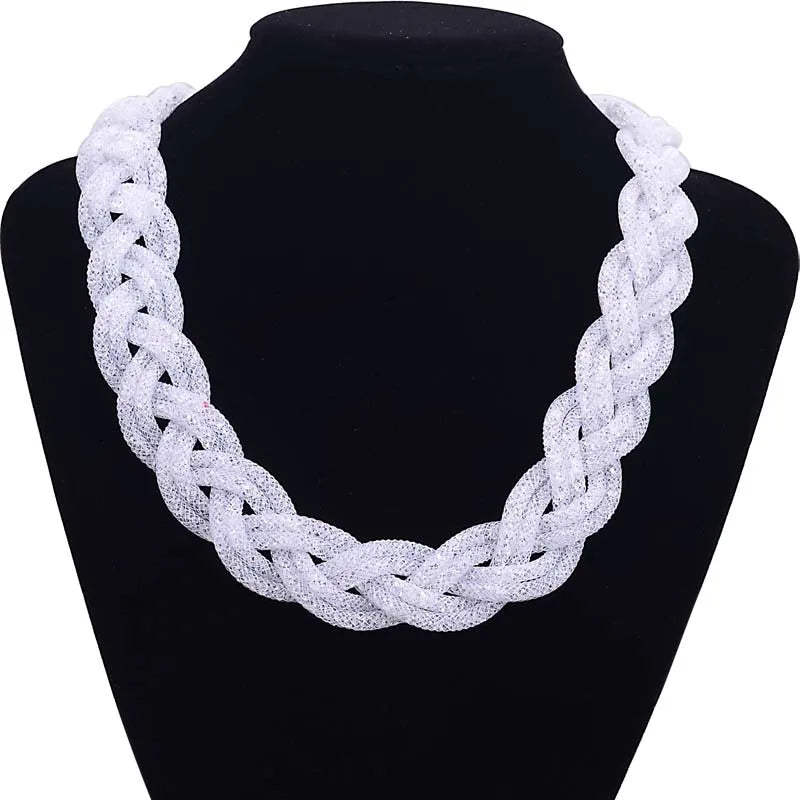 Miasol Resin Crystal Necklace Statement Woven Full Braided Necklace