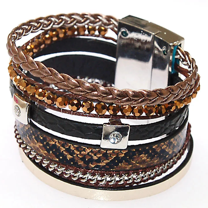 Miasol Crystal Charm Magnetic Clasp Statement Bracelet