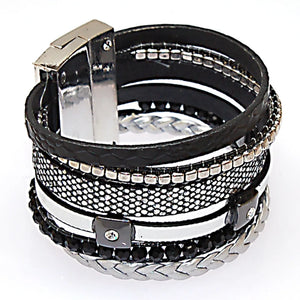 Miasol Crystal Charm Magnetic Clasp Statement Bracelet