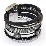 Miasol Crystal Charm Magnetic Clasp Statement Bracelet