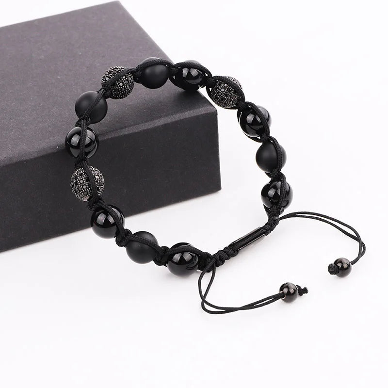10mm Pave Ball Natural Stone Macrame Bracelet
