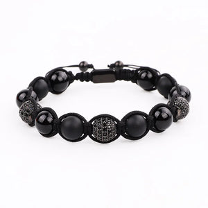 10mm Pave Ball Natural Stone Macrame Bracelet