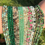 Micro Faceted Stone Beads Green Jades Turquoises Unakite 2 3 4mm for Jewelry