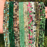 Micro Faceted Stone Beads Green Jades Turquoises Unakite 2 3 4mm for Jewelry