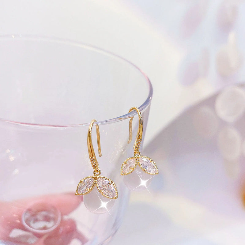Micro Inlaid Zircon Fish Tail Earrings 14k Plated