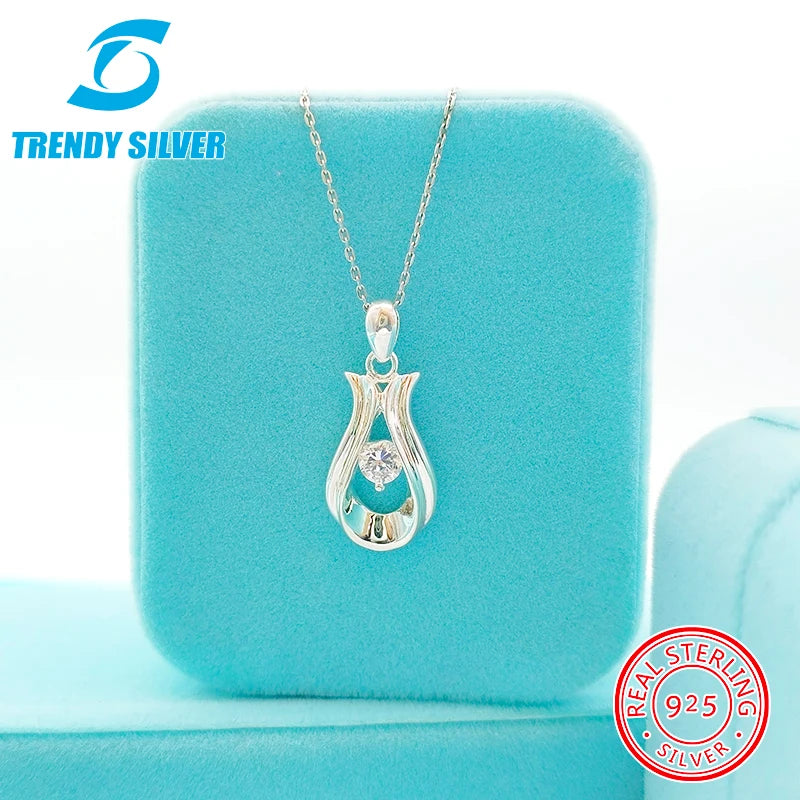 Zircon 925 Silver Pendant Necklace Light Minority Collarbone Necklace
