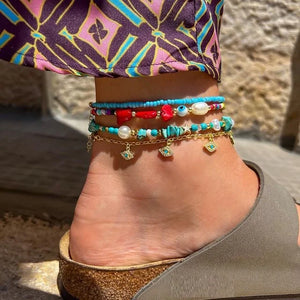 Turquoise Evil Eye Charm Link Chain Anklet for Women