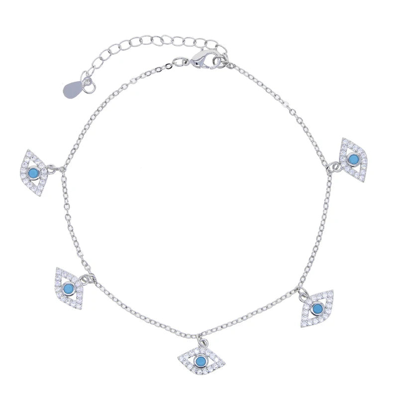 Turquoise Evil Eye Charm Link Chain Anklet for Women