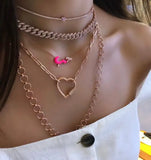 Neon Enamel Arabic Letter Pendant Necklace - Rose Color CZ - Micro Pave 5A