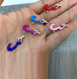 Neon Enamel Arabic Letter Pendant Necklace - Rose Color CZ - Micro Pave 5A