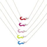 Neon Enamel Arabic Letter Pendant Necklace - Rose Color CZ - Micro Pave 5A