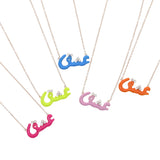 Neon Enamel Arabic Letter Pendant Necklace - Rose Color CZ - Micro Pave 5A