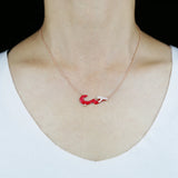 Neon Enamel Arabic Letter Pendant Necklace - Rose Color CZ - Micro Pave 5A