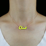 Neon Enamel Arabic Letter Pendant Necklace - Rose Color CZ - Micro Pave 5A