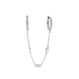 Micro Pave CZ Circle Tassel Double Piercing Earring