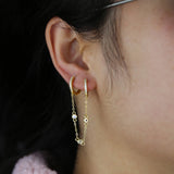 Micro Pave CZ Circle Tassel Double Piercing Earring