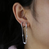 Micro Pave CZ Circle Tassel Double Piercing Earring