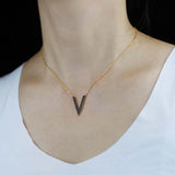 Micro Pave Cz V Charm Necklace 925 Silver Choker Chain