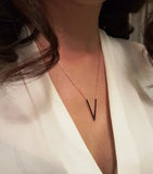 Micro Pave Cz V Charm Necklace 925 Silver Choker Chain