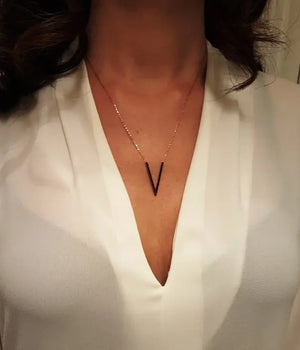Micro Pave Cz V Charm Necklace 925 Silver Choker Chain