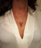 Micro Pave Cz V Charm Necklace 925 Silver Choker Chain