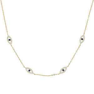 Micro Pave CZ Evil Eye Charm 925 Sterling Silver Chain Necklace