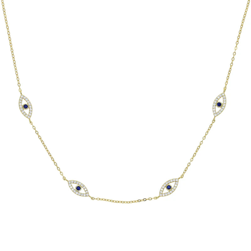 Micro Pave CZ Evil Eye Charm 925 Sterling Silver Chain Necklace