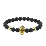 Micro Pave CZ Roman Warrior Helmet Bracelet Matte Stone Bead Bracelet Men