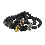 Micro Pave CZ Roman Warrior Helmet Bracelet Matte Stone Bead Bracelet Men