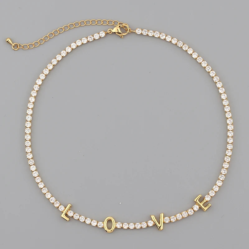 CZ Tennis Chain Love Necklaces Crystal Chokers Women Jewelry
