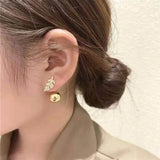 Golden Leaf Ball Stud Earrings Front And Back Earings