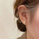 Golden Leaf Ball Stud Earrings Front And Back Earings