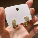 Golden Leaf Ball Stud Earrings Front And Back Earings
