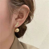 Golden Leaf Ball Stud Earrings Front And Back Earings