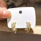 Golden Leaf Ball Stud Earrings Front And Back Earings
