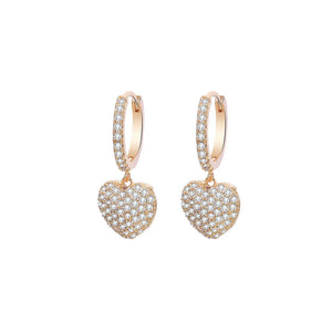 Micro Pave Heart Drop Earrings for Women Female Rose Silvery Sweet Earrings