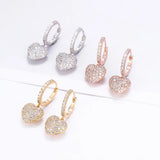Micro Pave Heart Drop Earrings for Women Female Rose Silvery Sweet Earrings