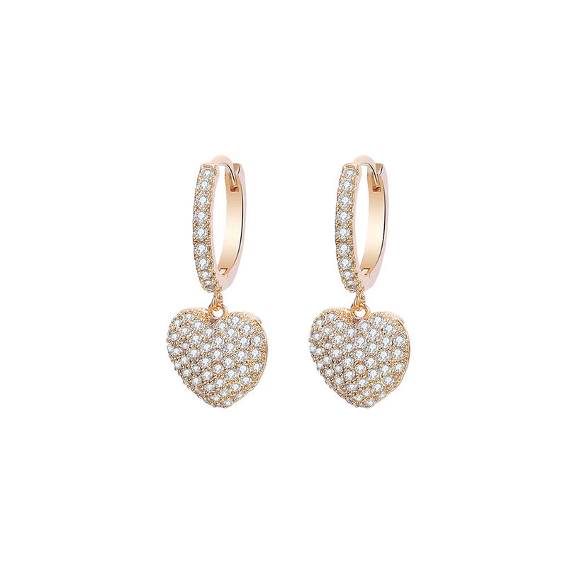 Micro Pave Heart Drop Earrings for Women Female Rose Silvery Sweet Earrings