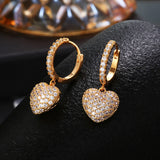 Micro Pave Heart Drop Earrings for Women Female Rose Silvery Sweet Earrings