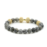 Micro Pave Men CZ Copper Beaded Dumbbell Bracelet 8mm Gray Stone Charm