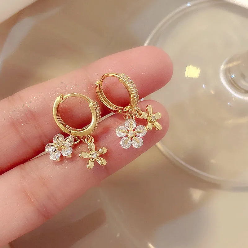 Micro Pave Zirconia Flower Hoop Earrings Delicate Jewelry