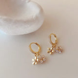 Micro Pave Zirconia Flower Hoop Earrings Delicate Jewelry