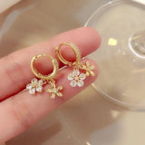 Micro Pave Zirconia Flower Hoop Earrings Delicate Jewelry