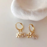 Micro Pave Zirconia Flower Hoop Earrings Delicate Jewelry