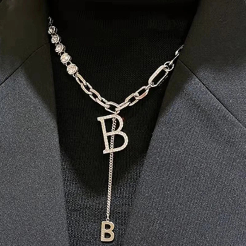 Zirconia Copper Letter B Pendant Necklace Classic Jewelry