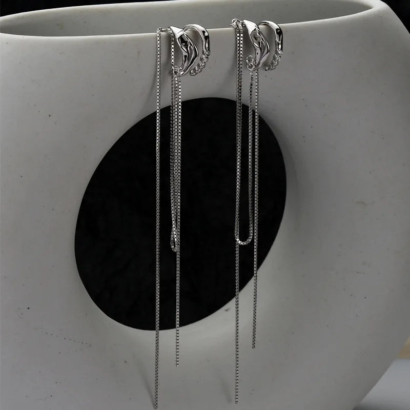 Sterling Silver Double-layer Chain Ear Clip Without Ear Hole