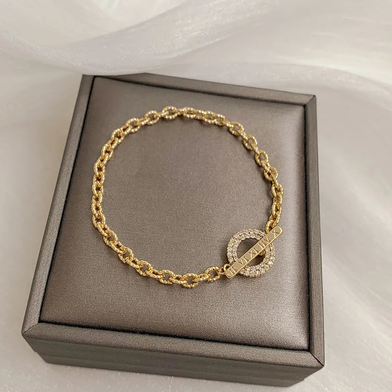 Micro-inlaid Copper OT Button Letter Woman Bracelet Female Tide