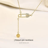 Diamond Paper Clip Sterling Silver Necklace with Tassel Chain