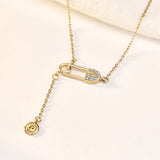 Diamond Paper Clip Sterling Silver Necklace with Tassel Chain